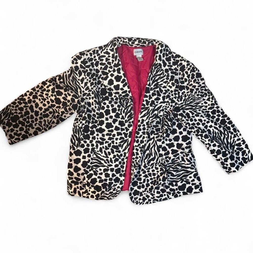 Chicos plus size 3 cow and zebra print blazer with pink inside - Picture 2 of 4